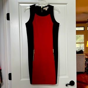 Michael Kors Red and Black Sleeveless Dress with Gold Accent Zippers- Size M